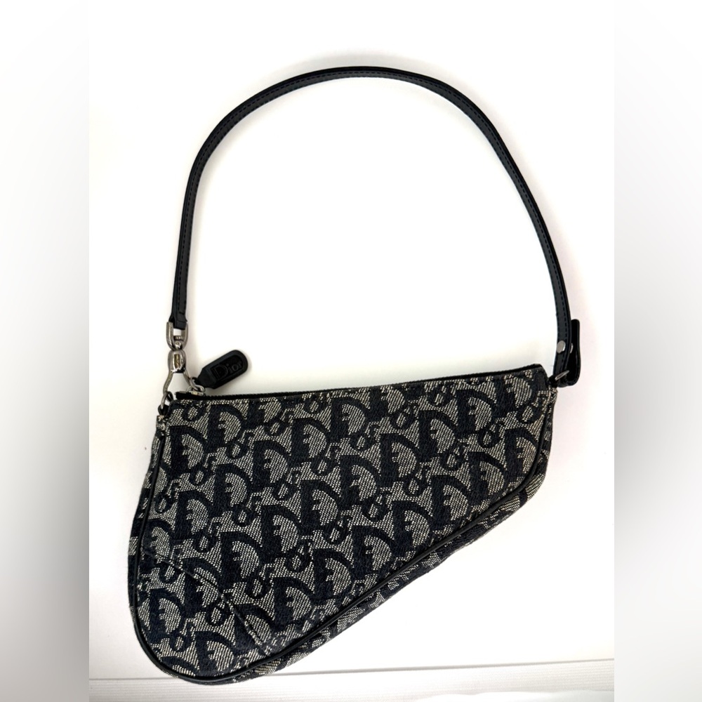 Vintage Y2K Dior Saddle Trotter Bag in Black Logo Denim